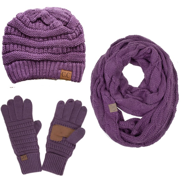 C.C 3pc Knit Warm Beanie Gloves Scarves Set main image 4